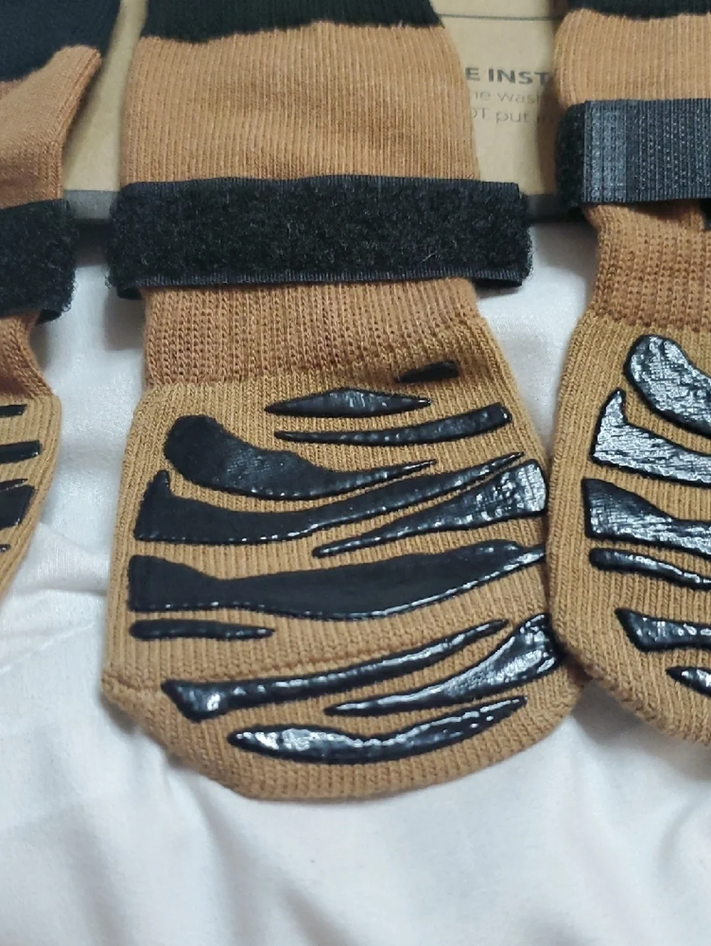 Dog Non-Slip Recovery Socks in Tan & Black - Secure Velcro Straps